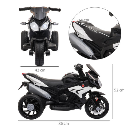 Kids 6V Battery Steel Enforced Ride-On Motorcycle Trike - Black