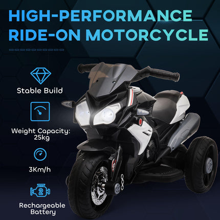 Kids 6V Battery Steel Enforced Ride-On Motorcycle Trike - Black