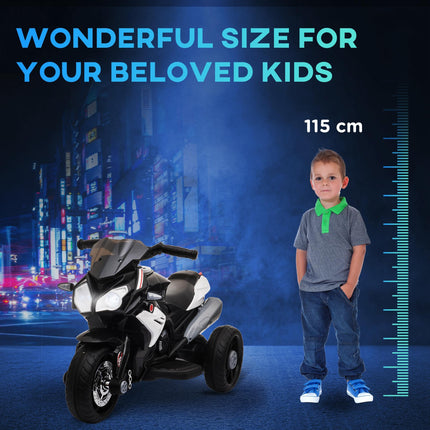 Kids 6V Battery Steel Enforced Ride-On Motorcycle Trike - Black