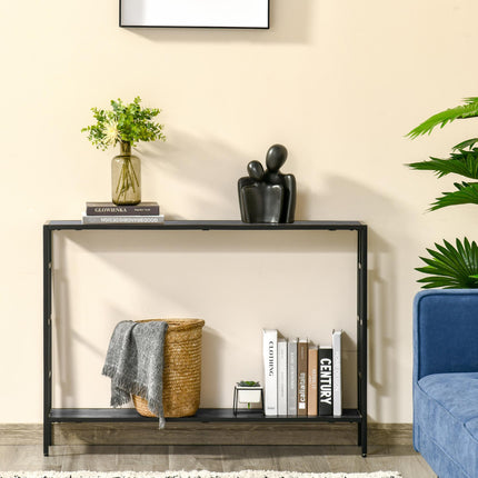 Industrial Console Table with Storage Shelf and Metal Frame for Narrow Hallways - Grey and Black