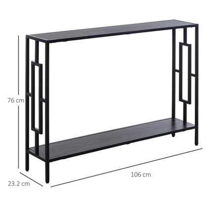 Industrial Console Table with Storage Shelf and Metal Frame for Narrow Hallways - Grey and Black
