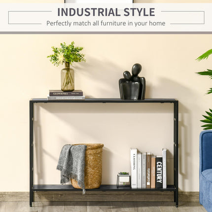 Industrial Console Table with Storage Shelf and Metal Frame for Narrow Hallways - Grey and Black