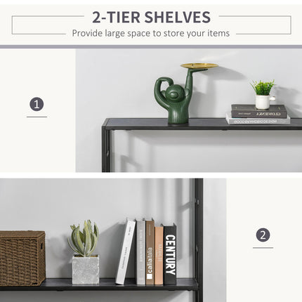 Industrial Console Table with Storage Shelf and Metal Frame for Narrow Hallways - Grey and Black
