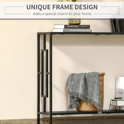 Industrial Console Table with Storage Shelf and Metal Frame for Narrow Hallways - Grey and Black