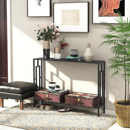 Industrial Console Table with Storage Shelf and Metal Frame for Narrow Hallways - Grey and Black