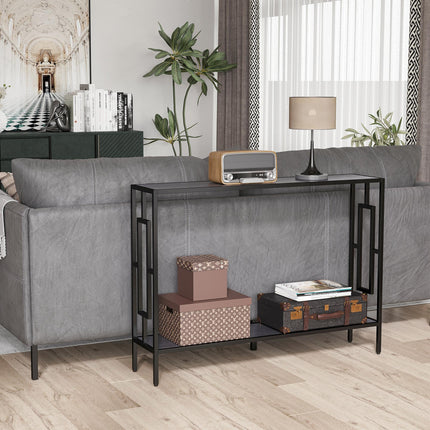 Industrial Console Table with Storage Shelf and Metal Frame for Narrow Hallways - Grey and Black