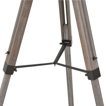 Industrial Tripod Floor Lamp with Vintage Spotlight and Wooden Legs E27 Base - Grey