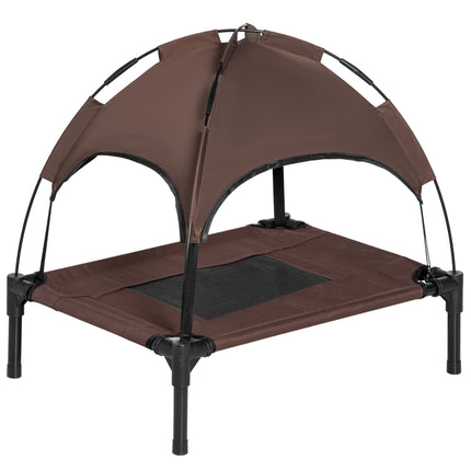Raised Waterproof Elevated Dog Bed with UV Canopy for Small Dogs 61x46x62cm - Coffee