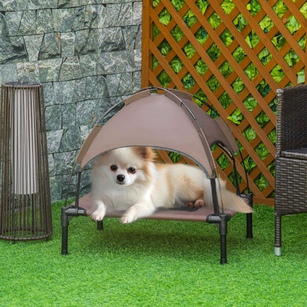 Raised Waterproof Elevated Dog Bed with UV Canopy for Small Dogs 61x46x62cm - Coffee