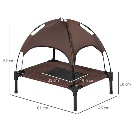 Raised Waterproof Elevated Dog Bed with UV Canopy for Small Dogs 61x46x62cm - Coffee