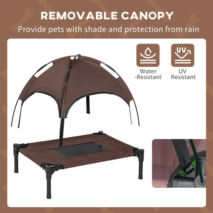 Raised Waterproof Elevated Dog Bed with UV Canopy for Small Dogs 61x46x62cm - Coffee