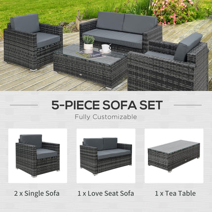 4-Piece Wicker Steel Rattan Garden Sofa Set with Cushions - Grey