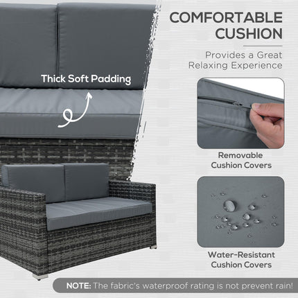 4-Piece Wicker Steel Rattan Garden Sofa Set with Cushions - Grey