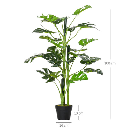 100cm Artificial Monstera Tree with 21 Leaves in Nursery Pot for Indoor Outdoor Décor - Green