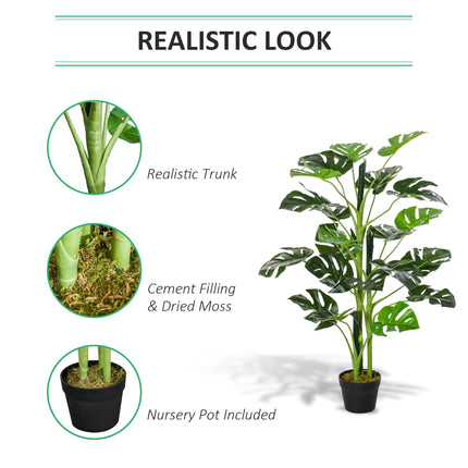 100cm Artificial Monstera Tree with 21 Leaves in Nursery Pot for Indoor Outdoor Décor - Green
