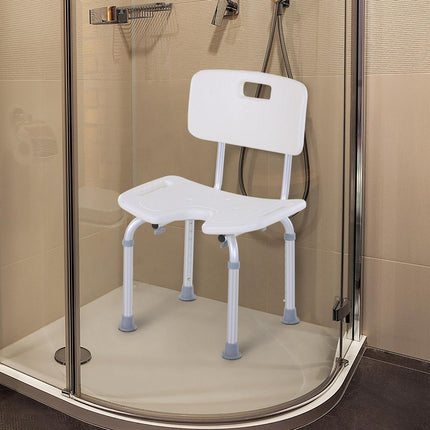 8-Level Height Adjustable Bath Stool with Handle and Non-Slip Feet, 136kg Capacity - White/Silver