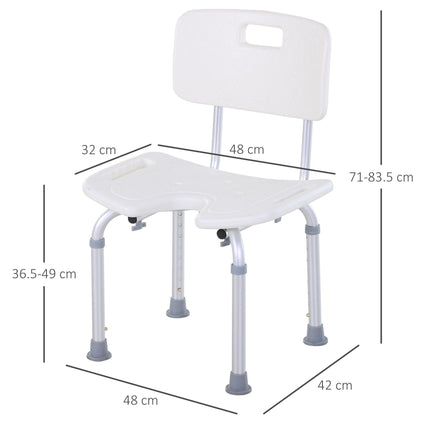 8-Level Height Adjustable Bath Stool with Handle and Non-Slip Feet, 136kg Capacity - White/Silver