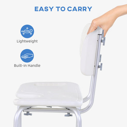 8-Level Height Adjustable Bath Stool with Handle and Non-Slip Feet, 136kg Capacity - White/Silver