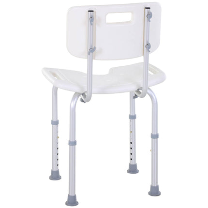 8-Level Height Adjustable Bath Stool with Handle and Non-Slip Feet, 136kg Capacity - White/Silver