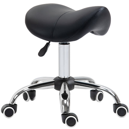 360° Rotate Height Adjustable Hydraulic Cosmetic Salon Stool with Faux Leather Saddle Seat - Black