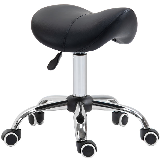360° Rotate Height Adjustable Hydraulic Cosmetic Salon Stool with Faux Leather Saddle Seat - Black