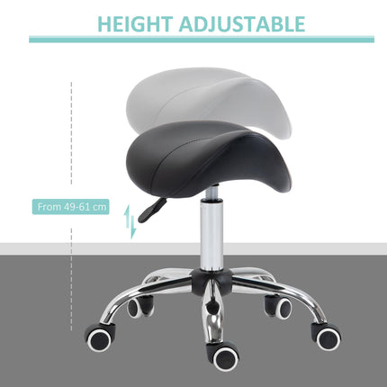 360° Rotate Height Adjustable Hydraulic Cosmetic Salon Stool with Faux Leather Saddle Seat - Black