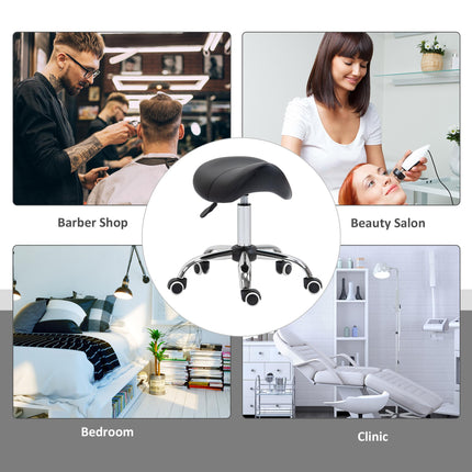 360° Rotate Height Adjustable Hydraulic Cosmetic Salon Stool with Faux Leather Saddle Seat - Black
