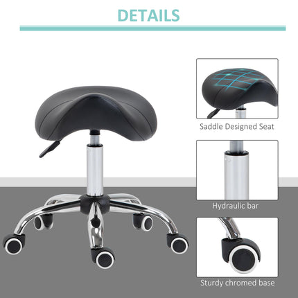360° Rotate Height Adjustable Hydraulic Cosmetic Salon Stool with Faux Leather Saddle Seat - Black