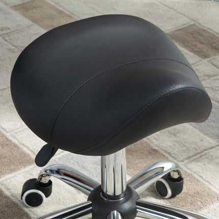 360° Rotate Height Adjustable Hydraulic Cosmetic Salon Stool with Faux Leather Saddle Seat - Black