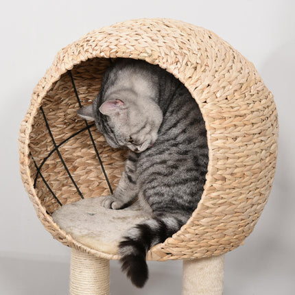 100cm Cat Tree Tower with Sisal Scratching Post, Condo, Perch & Hanging Toys - Beige