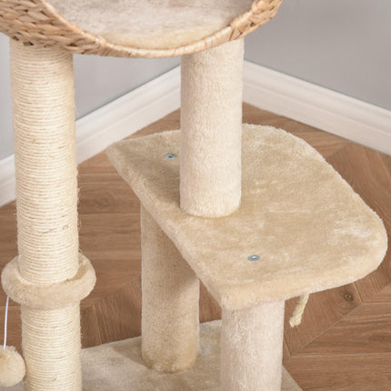 100cm Cat Tree Tower with Sisal Scratching Post, Condo, Perch & Hanging Toys - Beige