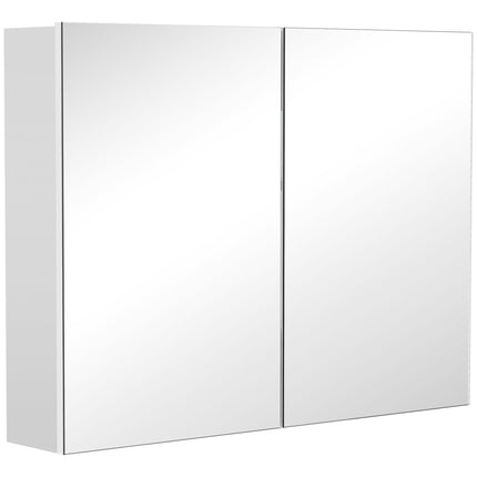Double Door Wall Mounted Mirror Cabinet with Storage Shelves 80x60x15cm - White