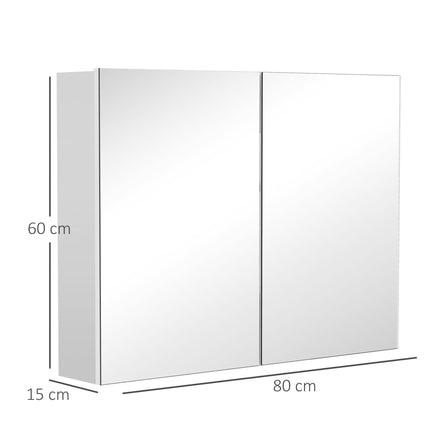 Double Door Wall Mounted Mirror Cabinet with Storage Shelves 80x60x15cm - White