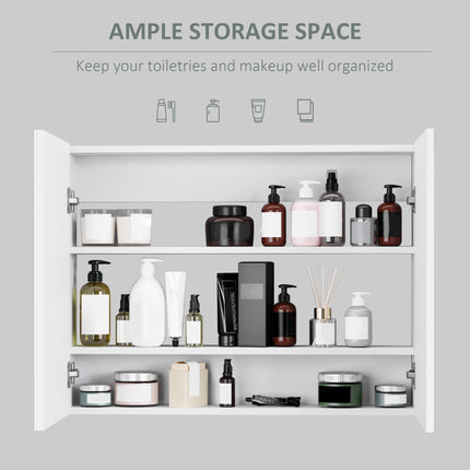Double Door Wall Mounted Mirror Cabinet with Storage Shelves 80x60x15cm - White