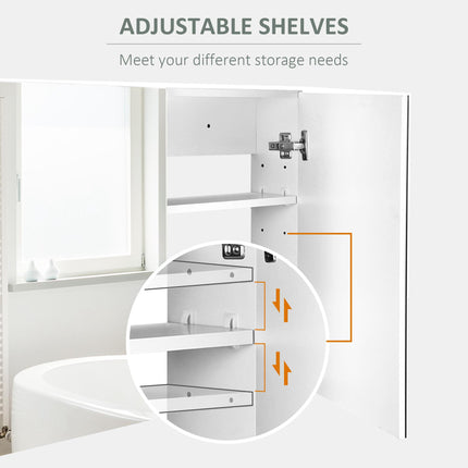 Double Door Wall Mounted Mirror Cabinet with Storage Shelves 80x60x15cm - White
