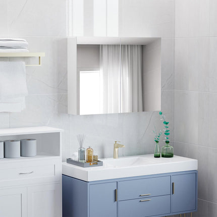 Double Door Wall Mounted Mirror Cabinet with Storage Shelves 80x60x15cm - White