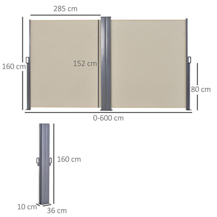 6 x 1.6 M Double Canopy Pull-Out Side Awning Sun Rain Outdoor Protection w/ Stee
