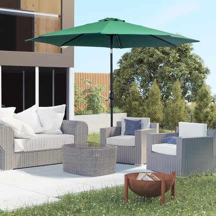 3m Tilting Garden Parasol with Crank Handle and 8 Ribs for Outdoor Balcony Bench - Green