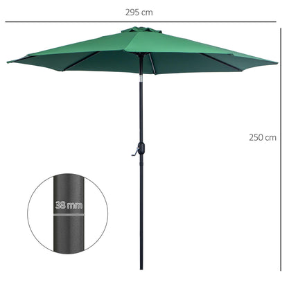 3m Tilting Garden Parasol with Crank Handle and 8 Ribs for Outdoor Balcony Bench - Green