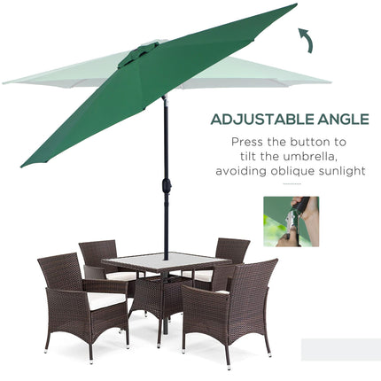 3m Tilting Garden Parasol with Crank Handle and 8 Ribs for Outdoor Balcony Bench - Green