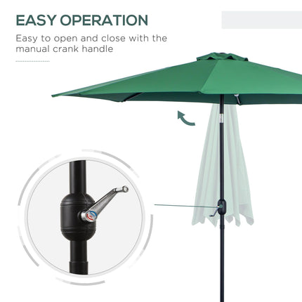 3m Tilting Garden Parasol with Crank Handle and 8 Ribs for Outdoor Balcony Bench - Green