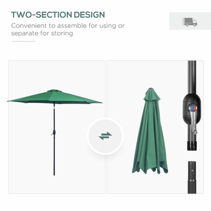 3m Tilting Garden Parasol with Crank Handle and 8 Ribs for Outdoor Balcony Bench - Green