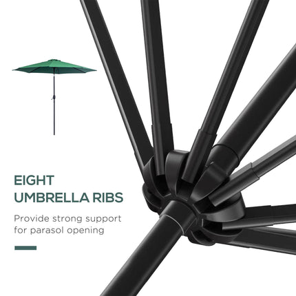 3m Tilting Garden Parasol with Crank Handle and 8 Ribs for Outdoor Balcony Bench - Green