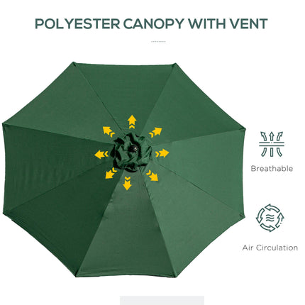 3m Tilting Garden Parasol with Crank Handle and 8 Ribs for Outdoor Balcony Bench - Green
