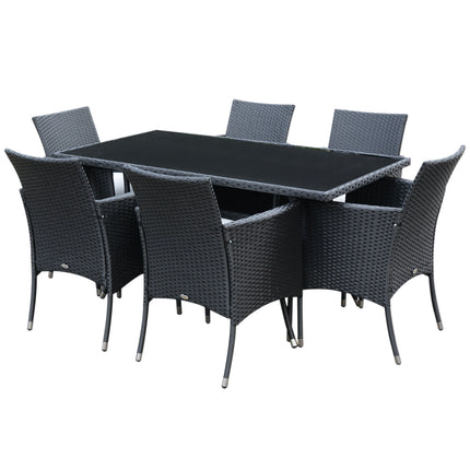 6-Seater Rattan Garden Dining Set with Rectangular Table & Cube Chairs - Black