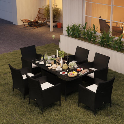 6-Seater Rattan Garden Dining Set with Rectangular Table & Cube Chairs - Black