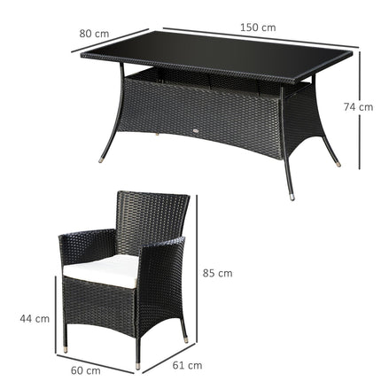 6-Seater Rattan Garden Dining Set with Rectangular Table & Cube Chairs - Black