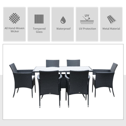 6-Seater Rattan Garden Dining Set with Rectangular Table & Cube Chairs - Black