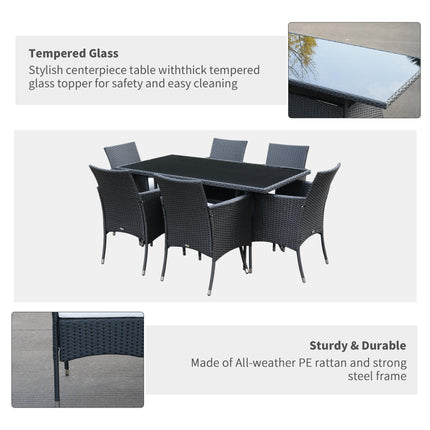 6-Seater Rattan Garden Dining Set with Rectangular Table & Cube Chairs - Black