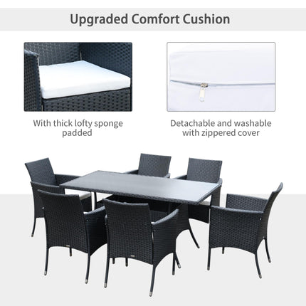 6-Seater Rattan Garden Dining Set with Rectangular Table & Cube Chairs - Black